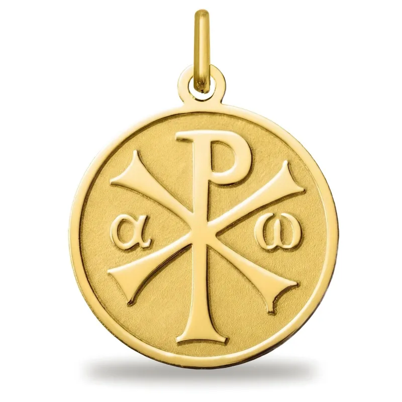 Médaille Chrisme Alpha et Oméga en Or Jaune 18 Carats