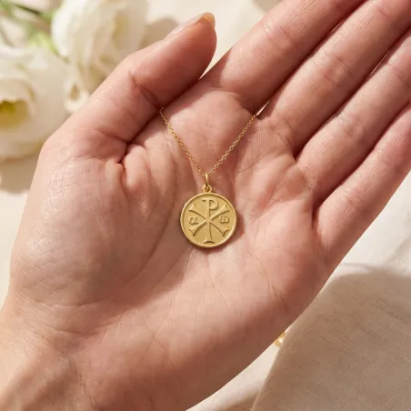 Medaille Christusmonogram Alfa en Omega in 18 Karaats Geelgoud