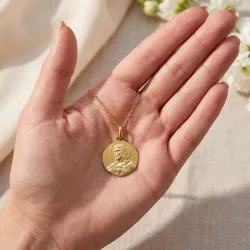 Gran Medalla Escapulario Borde Liso Oro Amarillo 18K - 20 mm