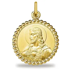 Médaille Scapulaire Bordure Perlée Or Jaune 18 Carats - 17 mm