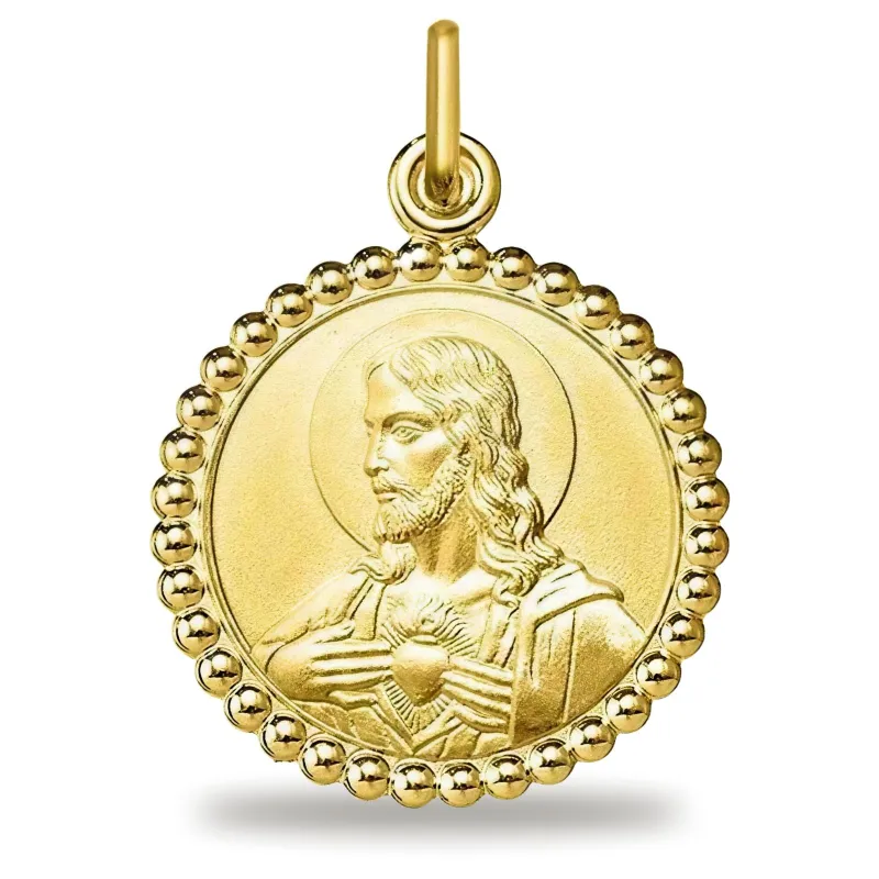 Médaille Scapulaire Bordure Perlée en Or Jaune 18 Carats