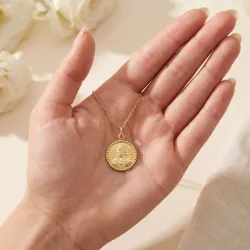 Medalla Escapulario Borde Perlado Oro Amarillo 18K - 17 mm