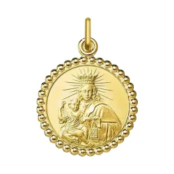 Medalla Escapulario Borde Perlado Oro Amarillo 18K - 17 mm