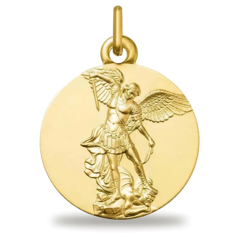 Medaille Heiliger Michael den Drachen bezwingend 18K Gelbgold - 18 mm