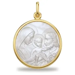 M&eacute;daille Sainte Famille Nacre et Or Jaune 18 Carats - 16 mm