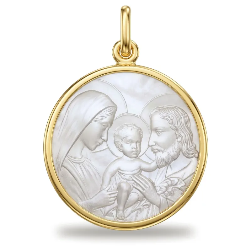 Holy Family Medal Mother-of-Pearl 18K Yellow Gold - 16 mm