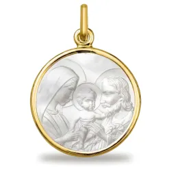Médaille Sainte Famille Nacre et Or Jaune 18 Carats - 18 mm