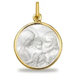 Grande Médaille Sainte Famille Nacre et Or Jaune 18 Carats - 20 mm
