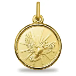 Médaille Colombe du Saint-Esprit Bord Facetté Or Jaune 18 Carats - 14 mm