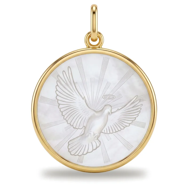 Medalla Paloma del Espíritu Santo Nácar Oro Amarillo 18K - 18 mm