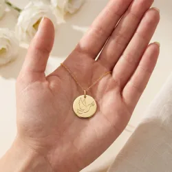 Médaille Colombe au Rameau Disque Poli Or Jaune 18 Carats - 16 mm