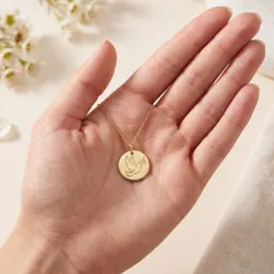 Dove with Olive Branch Polished Disc Medal 18K Yellow Gold - 16 mm