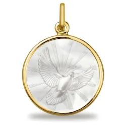 Grande Médaille Colombe du Saint-Esprit Nacre et Or Jaune 18 Carats - 20 mm