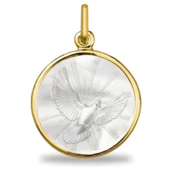 Médaille Colombe du Saint-Esprit Nacre et Or Jaune 18 Carats - 16 mm