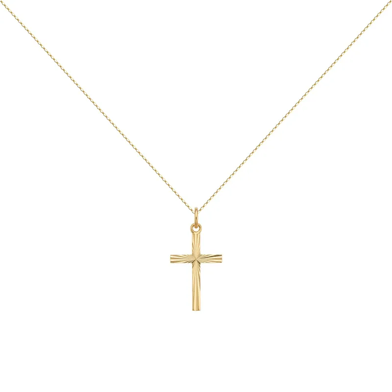 Pendentif Croix Centre Diamanté 20 mm en Or Jaune 18 Carats
