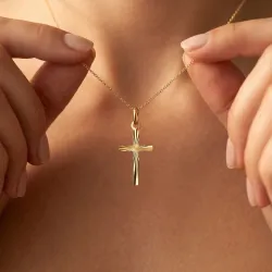 Pendentif Croix Centre Diamanté Or Jaune 18 Carats - 20 x 10 mm