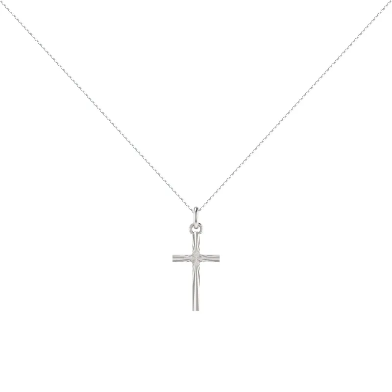 Pendentif Croix Centre Diamanté 20 mm en Or Blanc 18 Carats