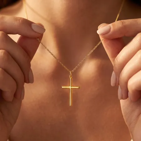 Pendentif Croix Tube 16 mm en Or Jaune 18 Carats