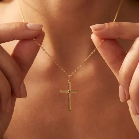 Tube Cross Pendant 20 mm in 18 Carat Yellow Gold