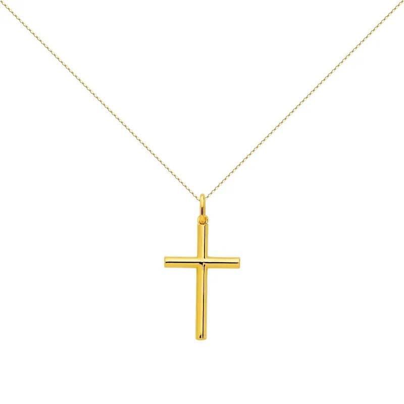 Pendentif Croix Tube 29 mm en Or Jaune 18 Carats
