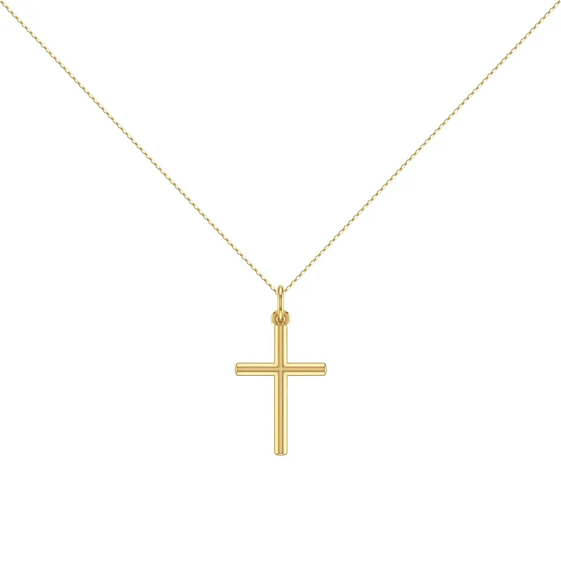 Wide Tube Cross Pendant 18K Yellow Gold - 24 x 15 mm