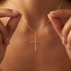 Pendentif Croix Tube Large Or Jaune 18 Carats - 24 x 15 mm