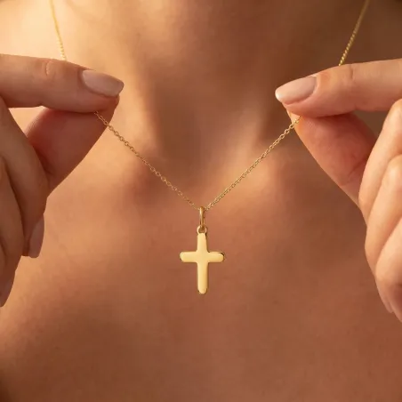 Pendentif Mini Croix Bouts Ronds 12 mm en Or Jaune 18 Carats