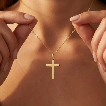 Pendentif Croix Fine 15 mm en Or Jaune 18 Carats