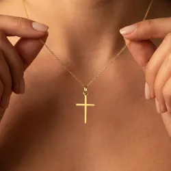 Pendentif Croix Fil Carré Or Jaune 18 Carats - 18 x 10 mm