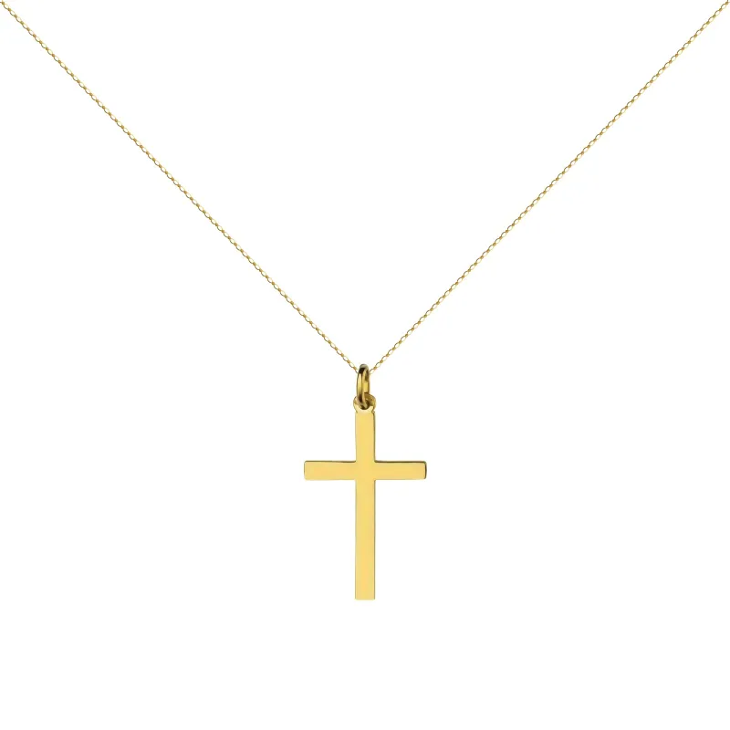 Wide Flat Cross Pendant 18K Yellow Gold - 26 x 14 mm