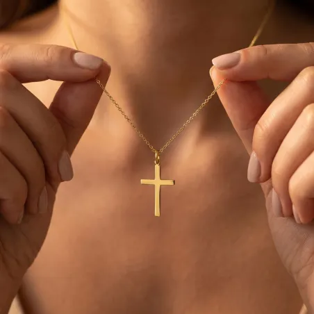 Pendentif Croix Plate Large 26 mm en Or Jaune 18 Carats