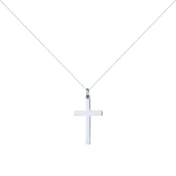 Pendentif Croix Plate Large Or Blanc 18 Carats - 26 x 14 mm