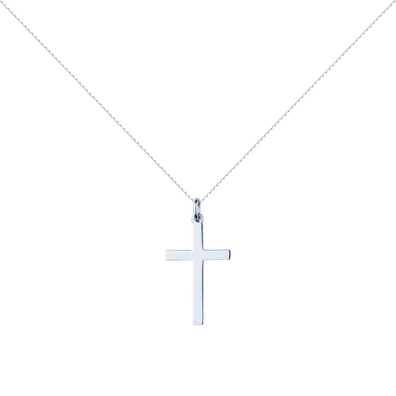 Wide Flat Cross Pendant 18K White Gold - 26 x 14 mm
