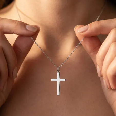 Pendentif Croix Plate Large 26 mm en Or Blanc 18 Carats