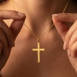 Pendentif Croix Plate Large Or Jaune 18 Carats - 33 x 20 mm