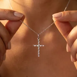 Pendentif Croix Diamantée Or Blanc 18 Carats - 21 x 12 mm