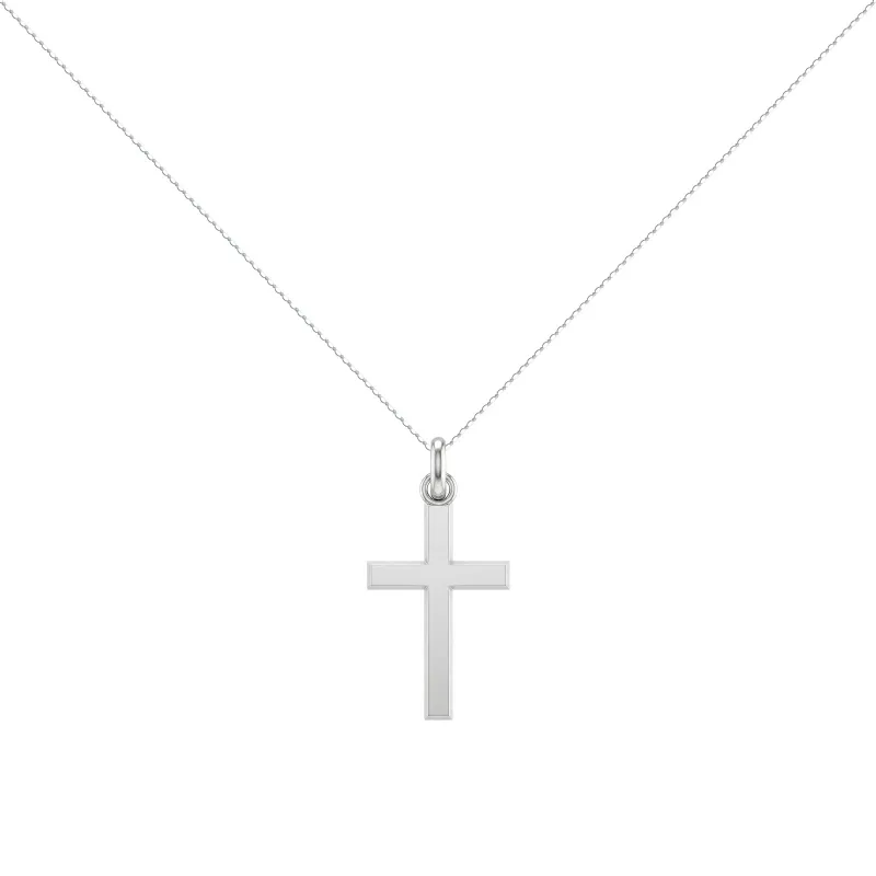 Pendentif Croix Chanfreinée 25 mm en Or Blanc 18 Carats
