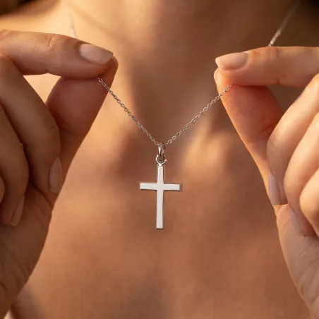 Pendentif Croix Chanfreinée 25 mm en Or Blanc 18 Carats