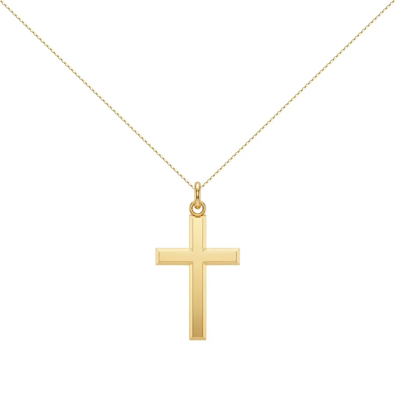 Pendentif Croix Chanfreinée 32 mm en Or Jaune 18 Carats