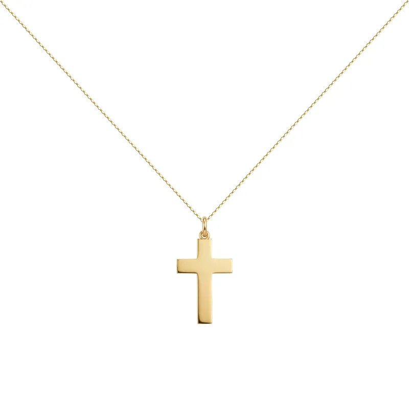 Pendentif Croix Plate Polie 21 mm en Or Jaune 18 Carats