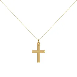 Pendentif Croix Massive à Arêtes Or Jaune 18 Carats - 23 x 14 mm