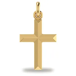 Solid Ridged Cross Pendant 18K Yellow Gold - 23 x 14 mm