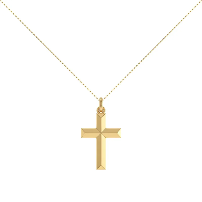 Solid Ridged Cross Pendant 18K Yellow Gold - 28 x 17 mm