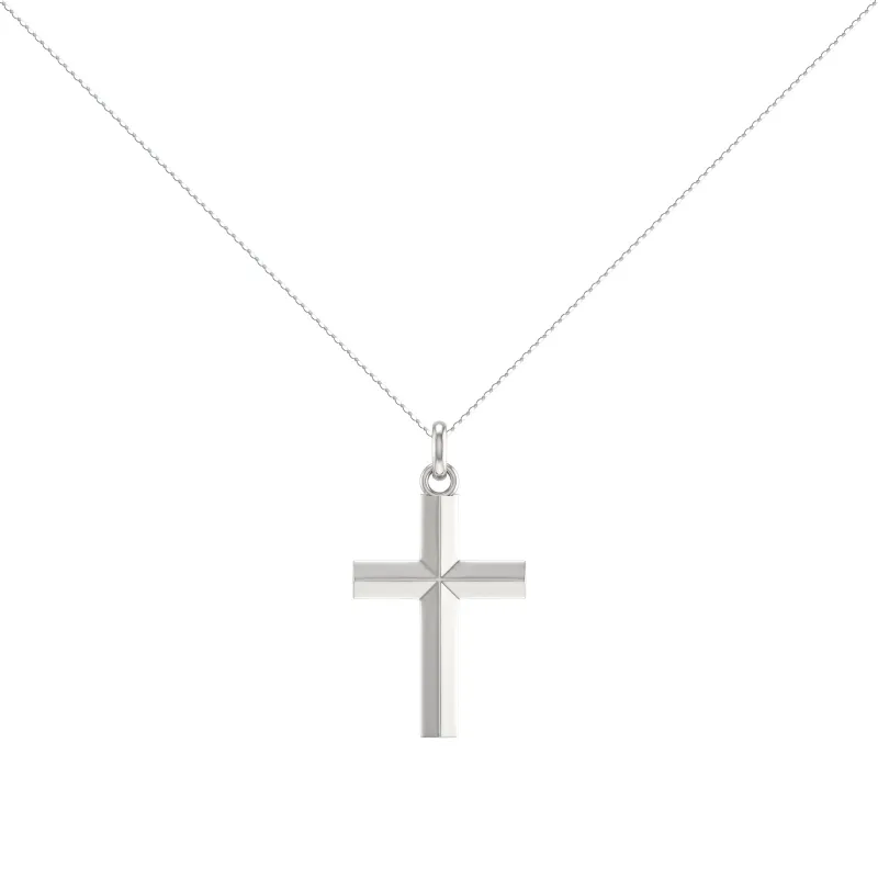 Pendentif Croix Massive à Arêtes 28 mm en Or Blanc 18 Carats