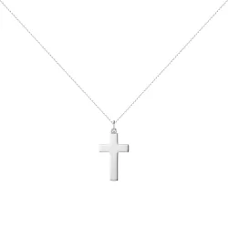 Pendentif Croix Plate Polie Or Blanc 18 Carats - 21 x 11 mm
