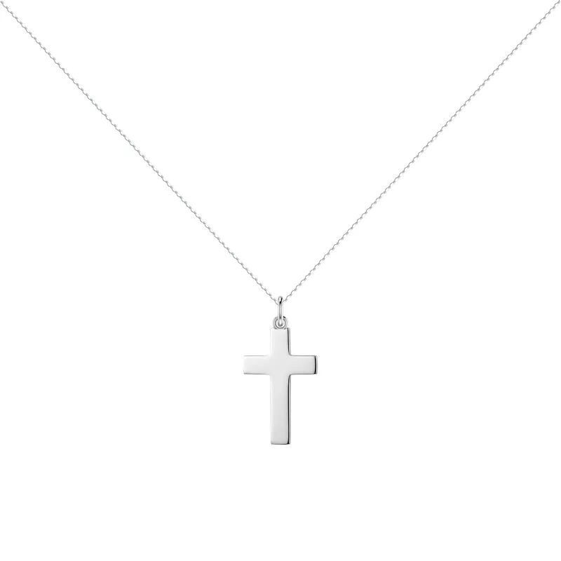 Colgante Cruz Plana Pulida Oro Blanco 18K - 21 x 11 mm