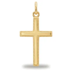 Pendentif Croix Bordure Perlée Or Jaune 18 Carats - 23 x 13 mm