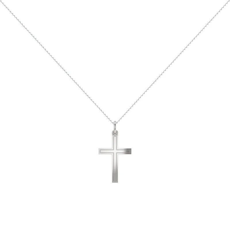 Pendentif Croix Double Filet 21 mm en Or Blanc 18 Carats