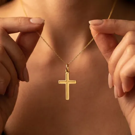 Pendentif Croix Double Filet 24 mm en Or Jaune 18 Carats