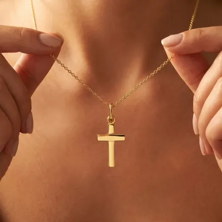 Pendentif Croix Étroite 24 mm en Or Jaune 18 Carats